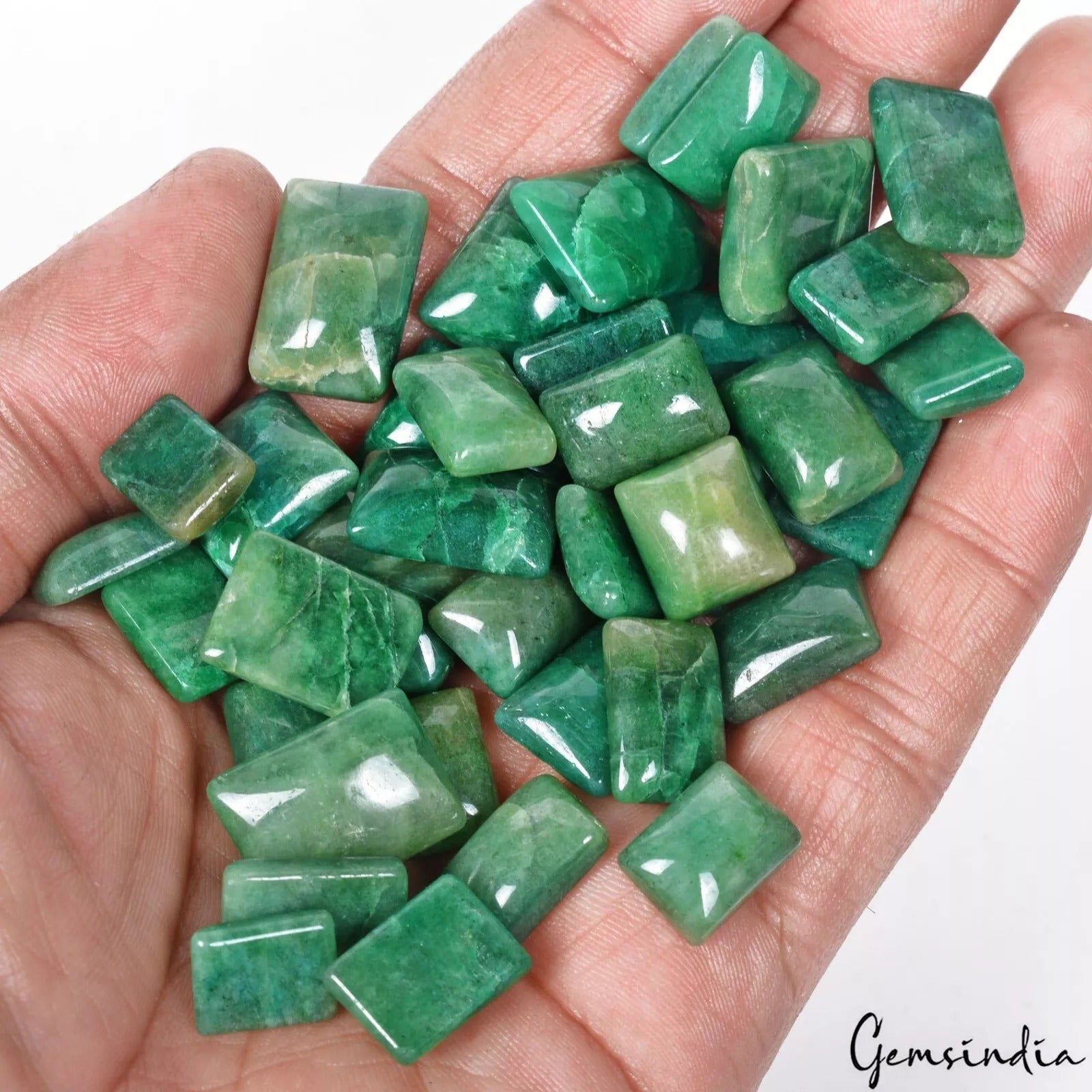 40 Pcs Natural Emerald Brazilian Cabochon 12mm-19mm Loose Ring Size Gemstones