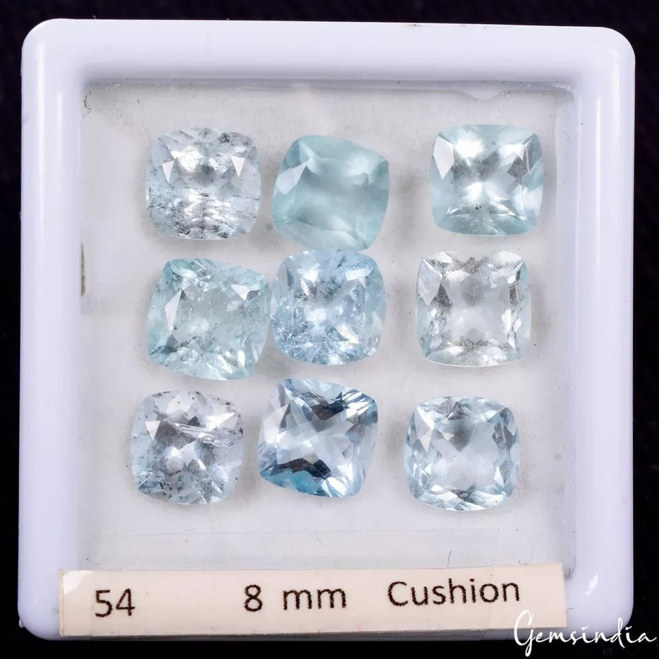 17.70 Ct/9 Pcs Natural Blue Aquamarine Cushion Cut 7-8mm Loose AAA Quality Gems