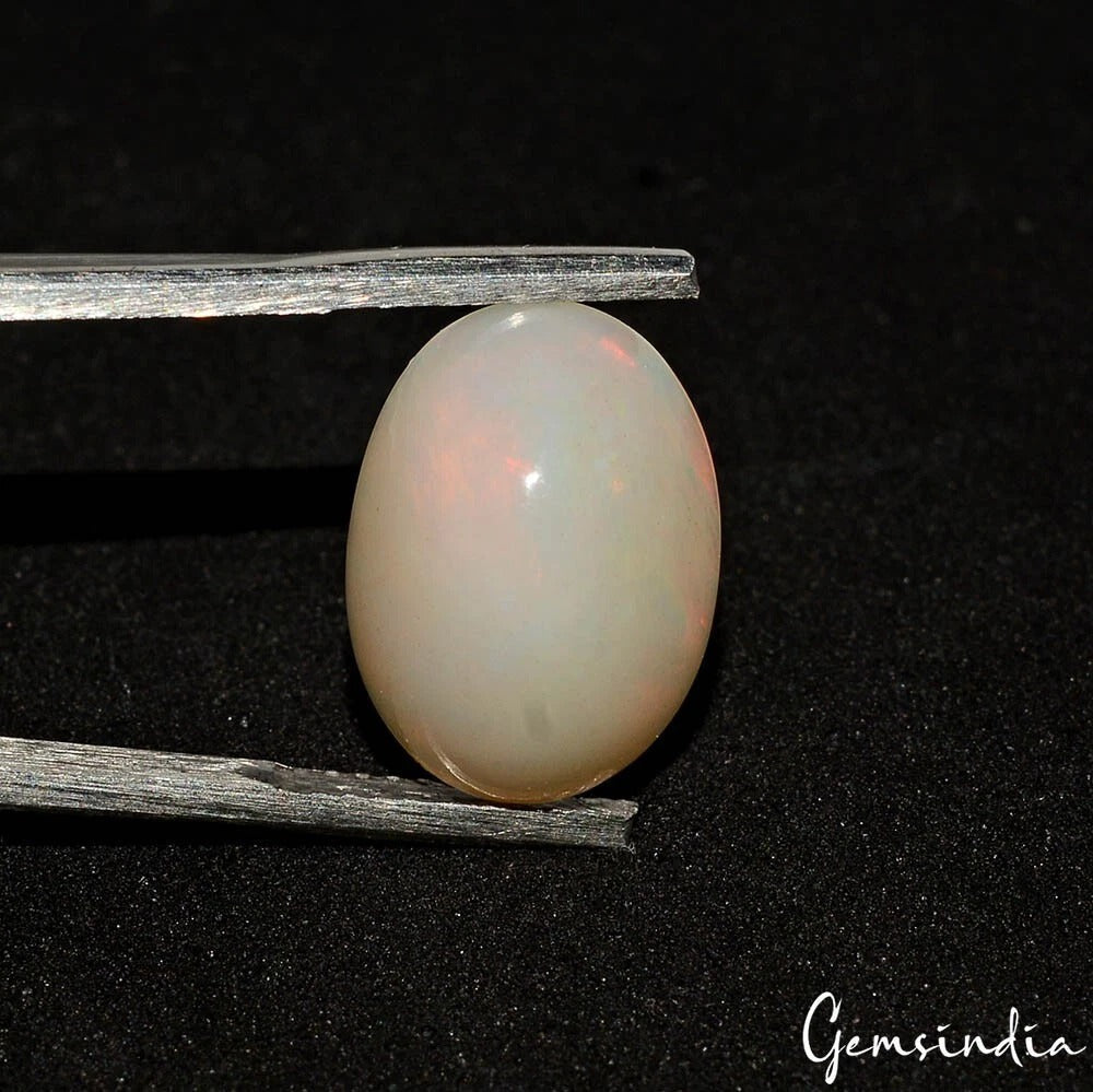 Certified 3.80Ct Natural Milky White Opal W/ Multi Shine Oval Ethiopian Gemstone