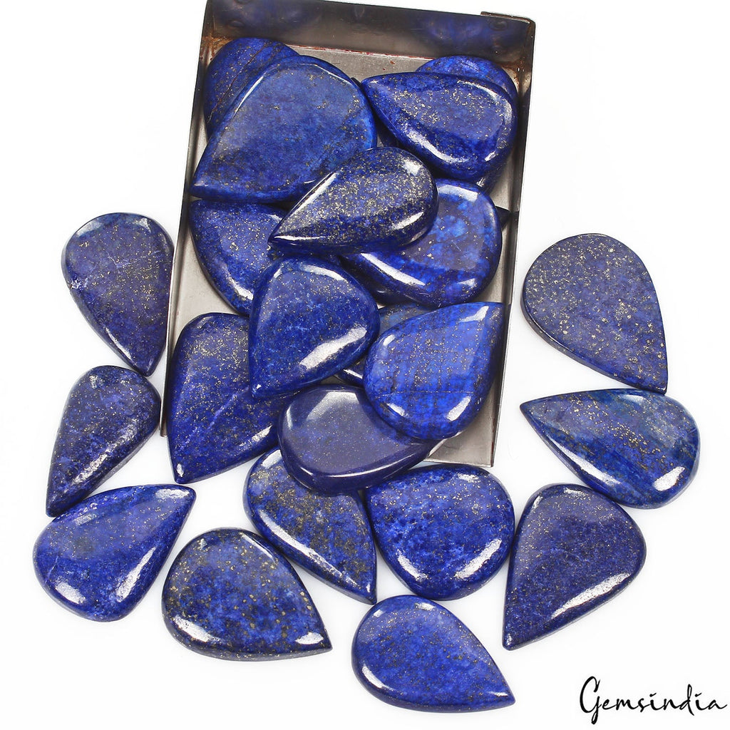 1220 Ct/24 Pcs Natural Blue Gold Pyrite Lapis Lazuli Pear Cab Wholesale Gems Lot
