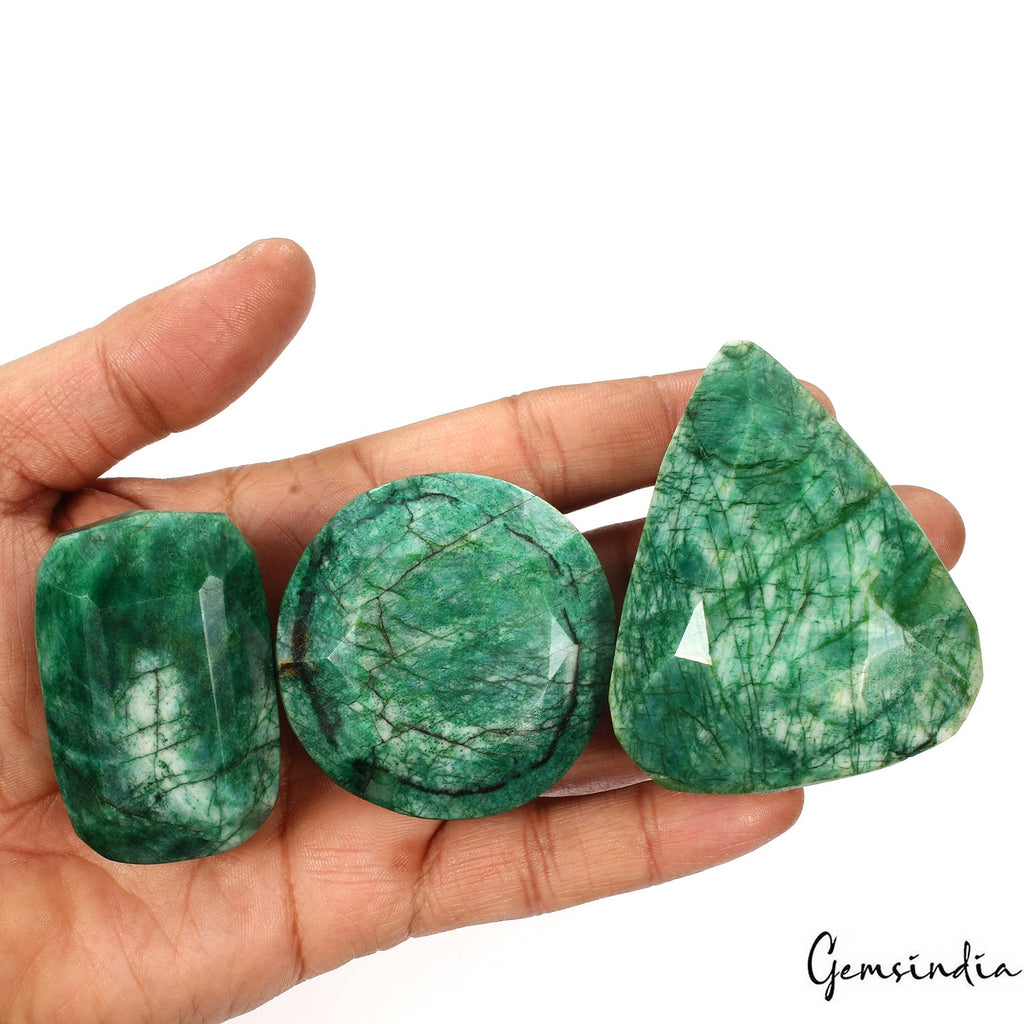 1750 Cts/3 Pcs Natural Brazilian Bottle Green Emerald Mix Cut Wholesale Gems Lot