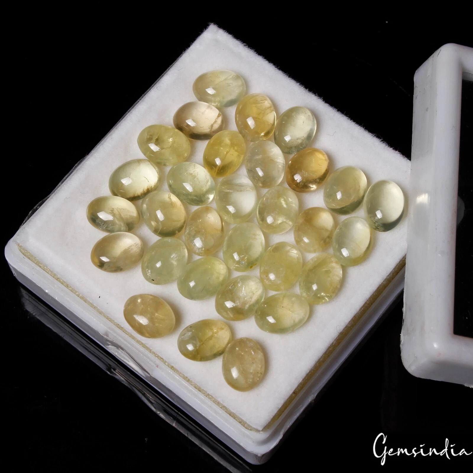 Prehnite Lot, Cabochon, Untreated, Green — 30 Pieces, 7mm, 43 Ct