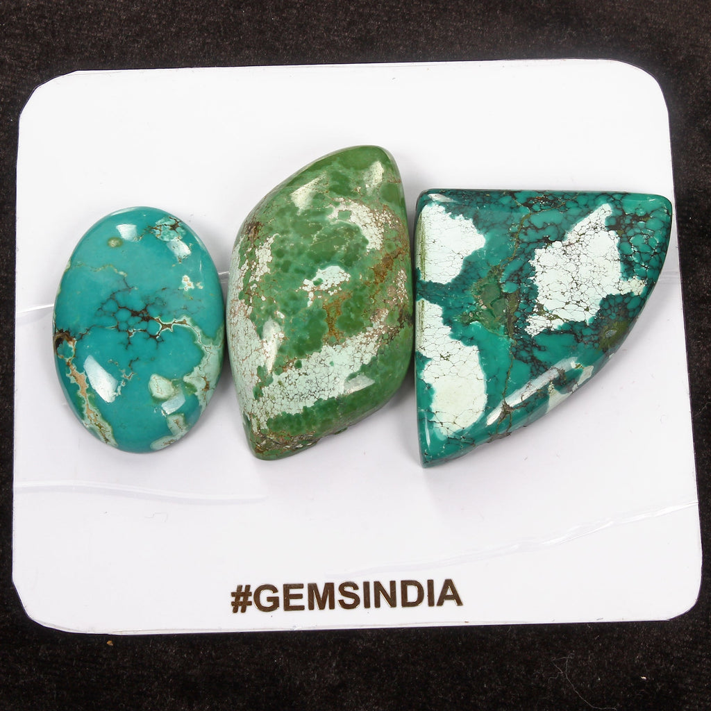 350 Ct/3 Pcs Natural USA Blue Turquoise Mix Cab Loose Wholesale Gems For Pendant