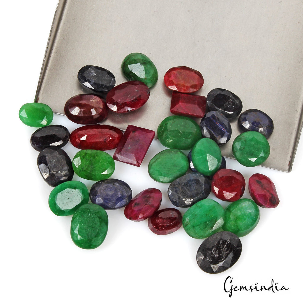 250.00 Cts/31 Pcs Natural Multi Color Ruby Emerald Sapphire Mix Gems Lot-11-18mm