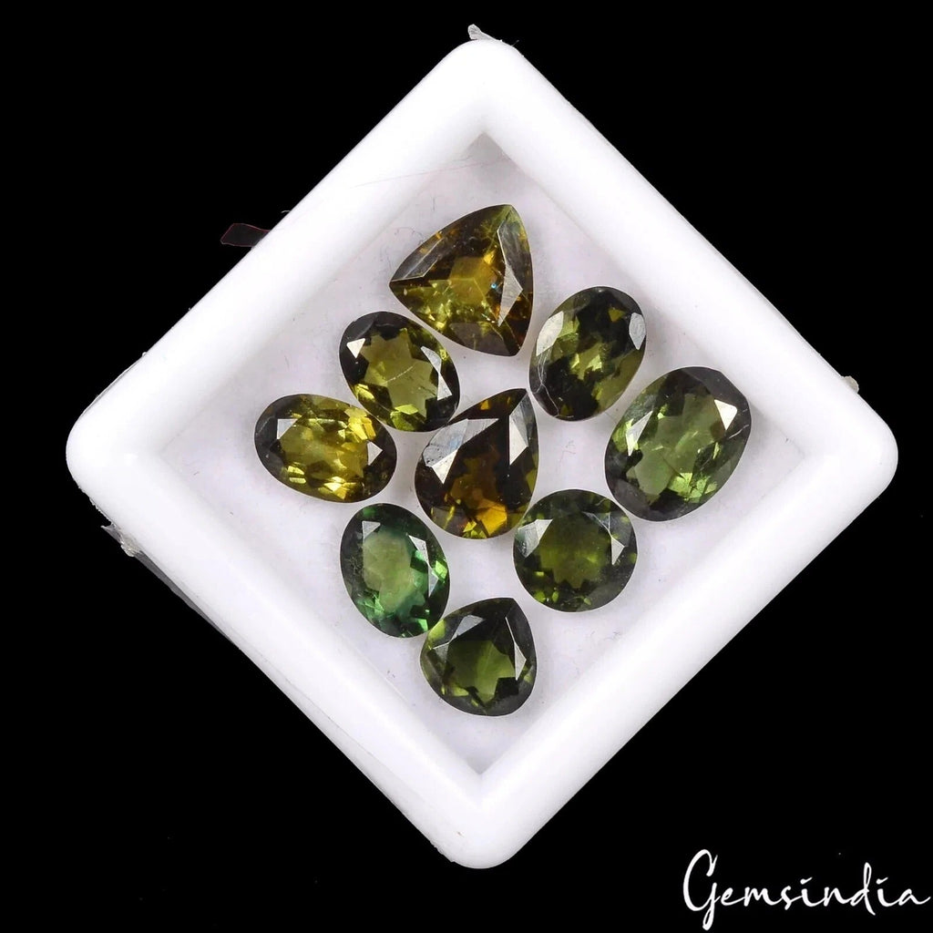 9 Pcs Natural Green Tourmaline 6-8mm Mix Cut Untreated Sparkling Loose Gemstones