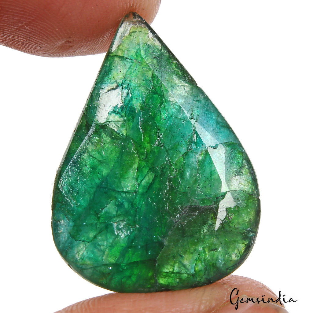 34.50 Ct Natural Zambian Emerald Pear Cut Faceted Pendant Size Certified Gems