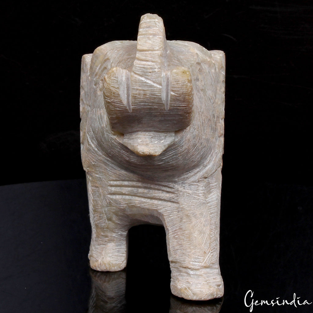 1040 Ct Soapstone Trunk Up Elephant Statue Animal Baby inside Tummy Sculpture 3"