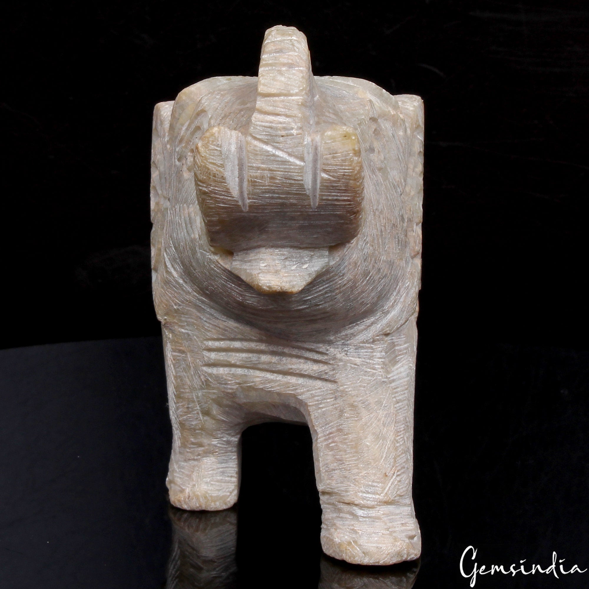 1040 Ct Soapstone Trunk Up Elephant Statue Animal Baby inside Tummy Sculpture 3"