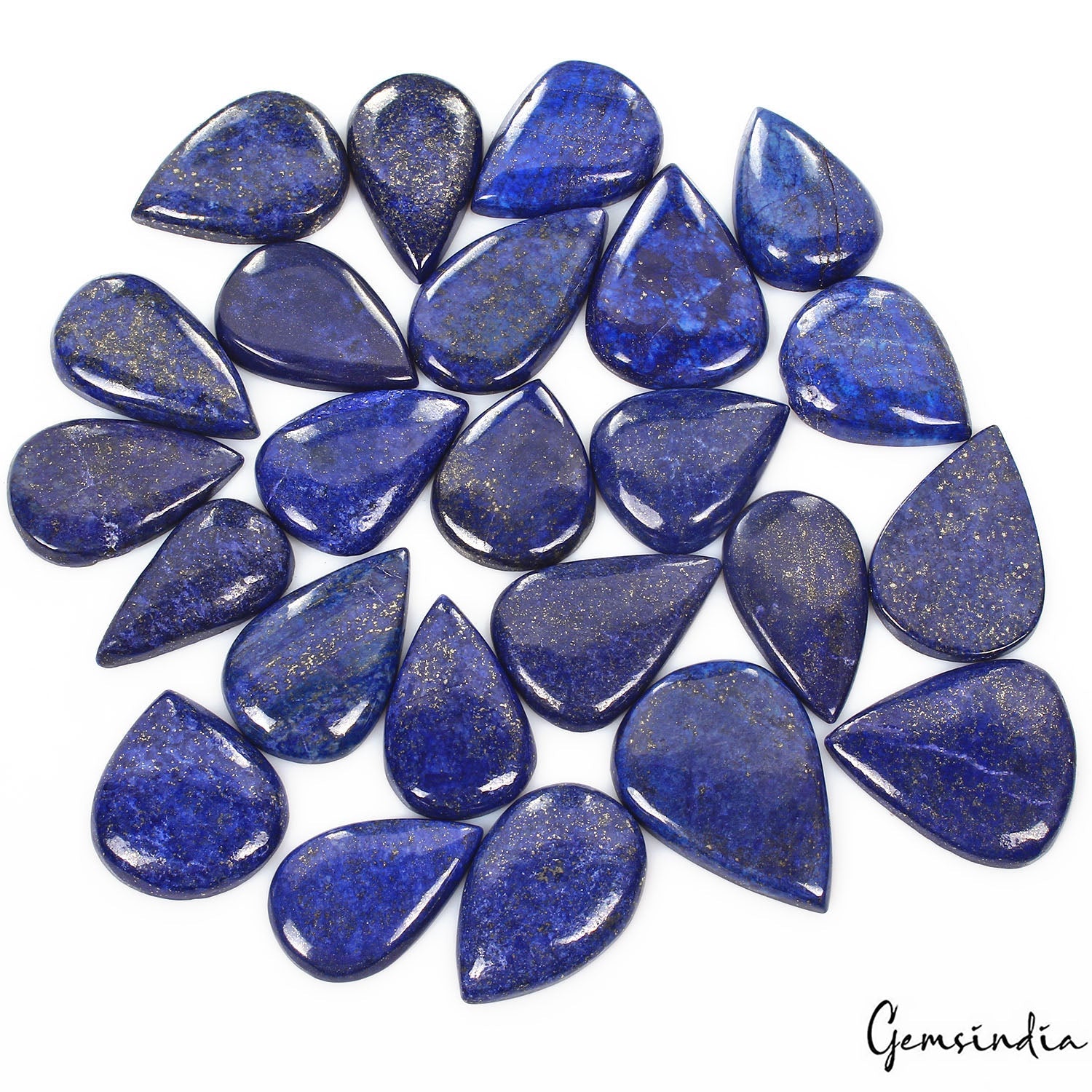 1220 Ct/24 Pcs Natural Blue Gold Pyrite Lapis Lazuli Pear Cab Wholesale Gems Lot