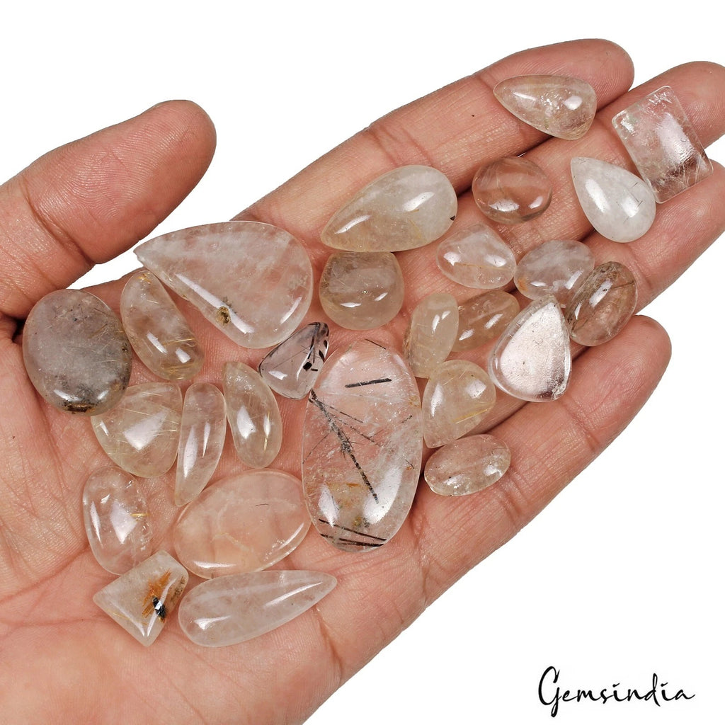 Rutile Quartz Lot, Cabochon, Untreated — 26 Pieces, 15mm to 33mm, 340 Ct, Madagascar
