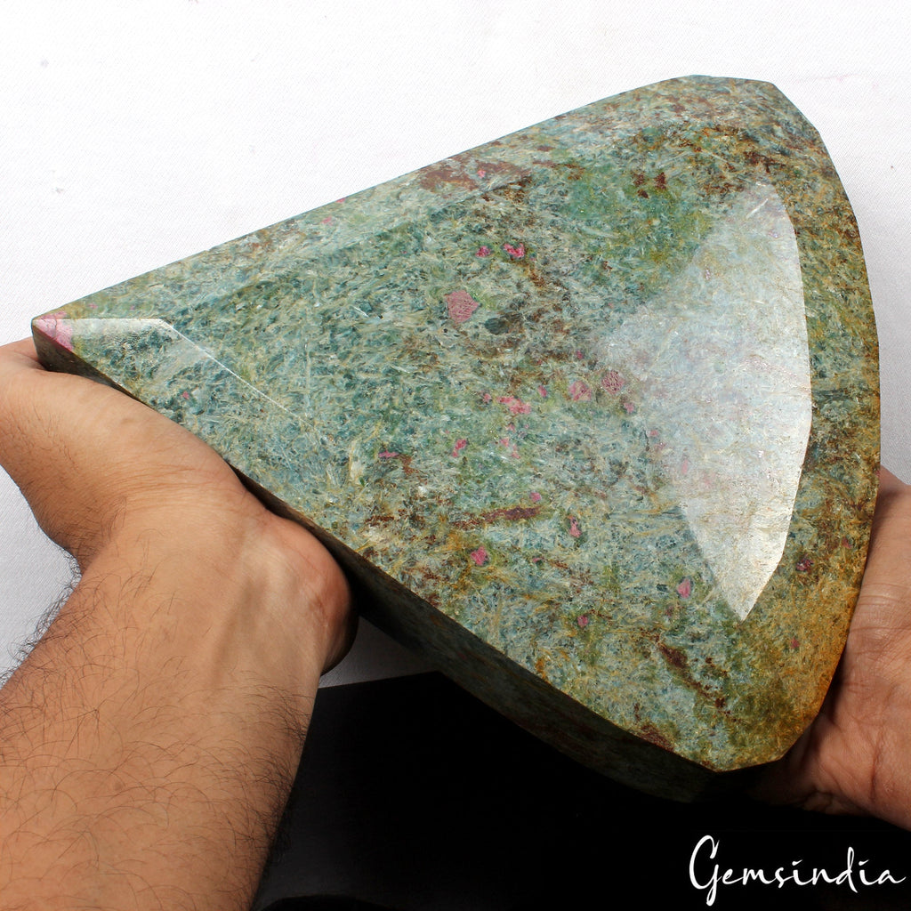 Large 6.2 kilo Natural Huge Green Blue Ruby Fuchsite Pear Cut Untreated Gemstone