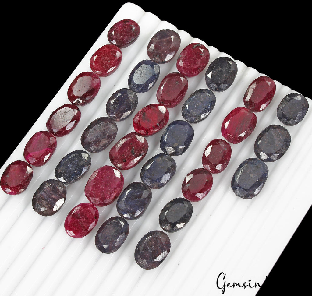 640 Ct/33 Pcs Natural Red Ruby Blue Sapphire Oval Cut Loose Gems Lot For Jewelry