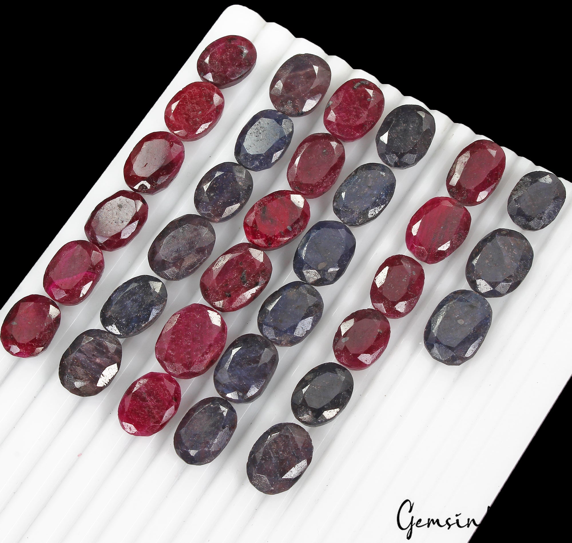 640 Ct/33 Pcs Natural Red Ruby Blue Sapphire Oval Cut Loose Gems Lot For Jewelry