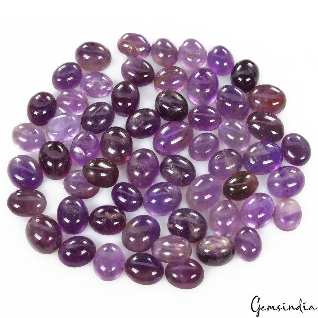 Amethyst Lot, Cabochon, Untreated, Purple — 58 Pieces, 10mm to 12mm, 248.00 Ct, Brazil