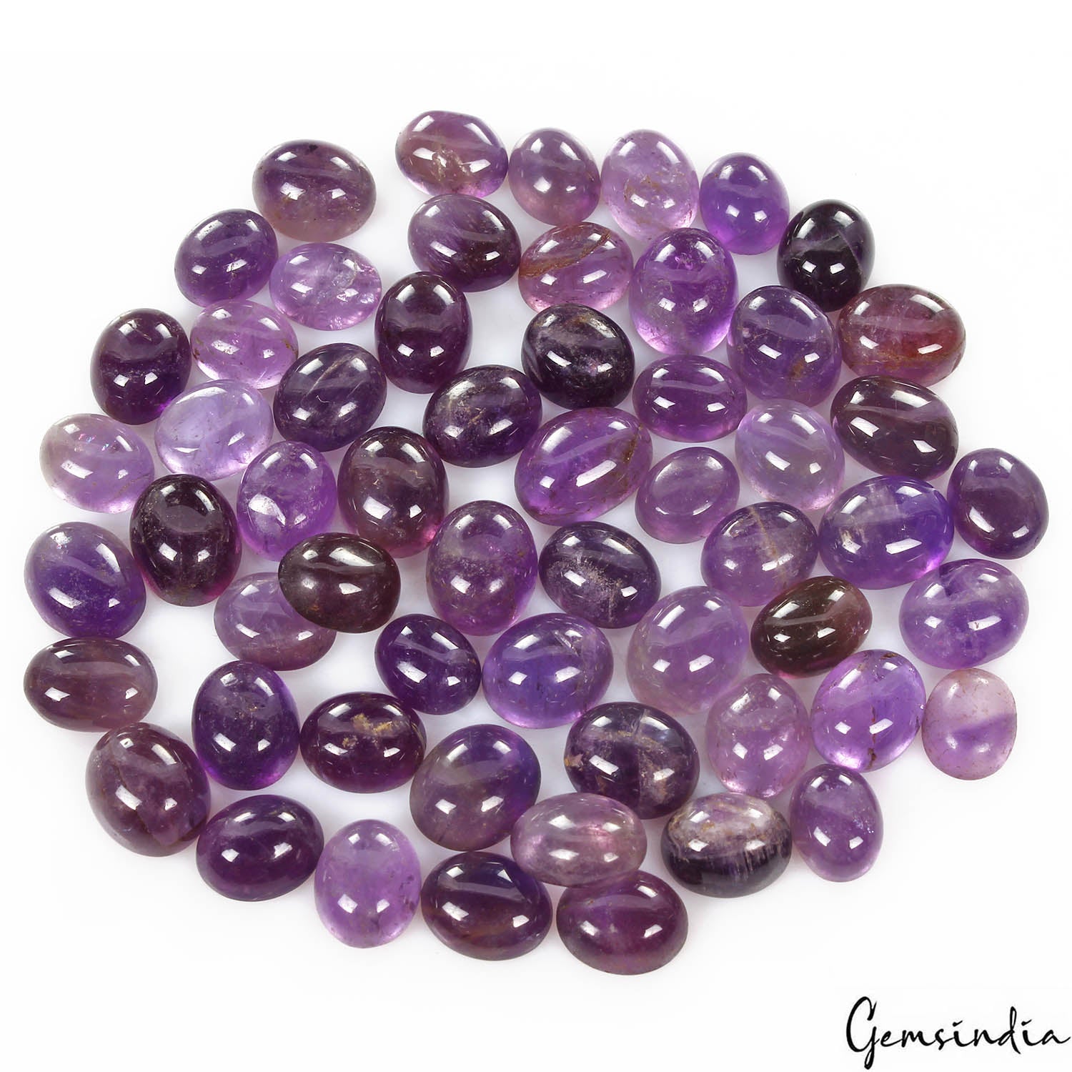 Amethyst Lot, Cabochon, Untreated, Purple — 58 Pieces, 10mm to 12mm, 248.00 Ct, Brazil