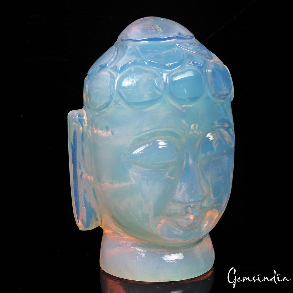 360 Cts Hydro Rainbow Shine Opalite Hand Carved Buddha Head Sculpture For Decor