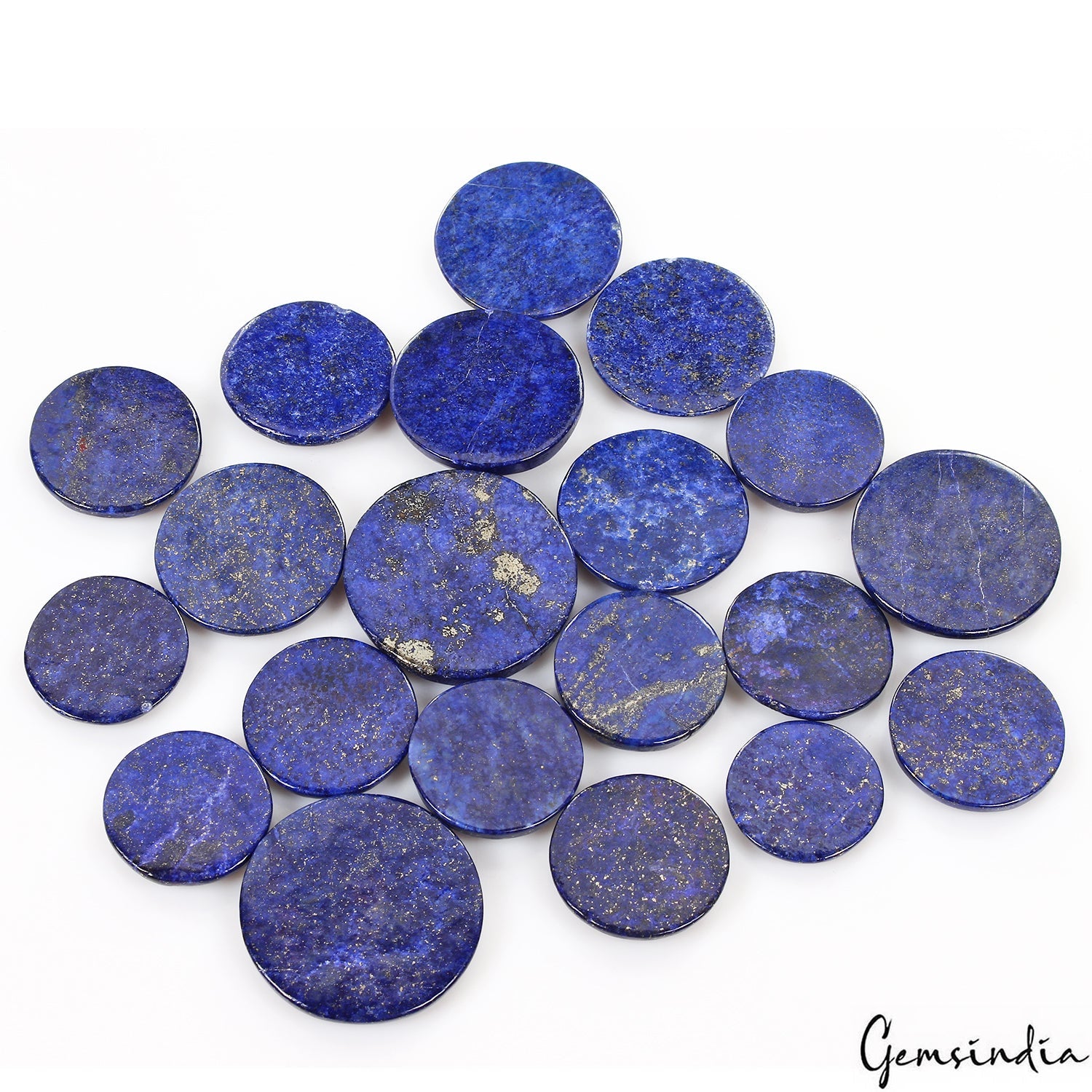 1250 Cts/20 Pcs Natural Blue Lapis Lazuli Gold Pyrite Round Cab Gems For Jewelry
