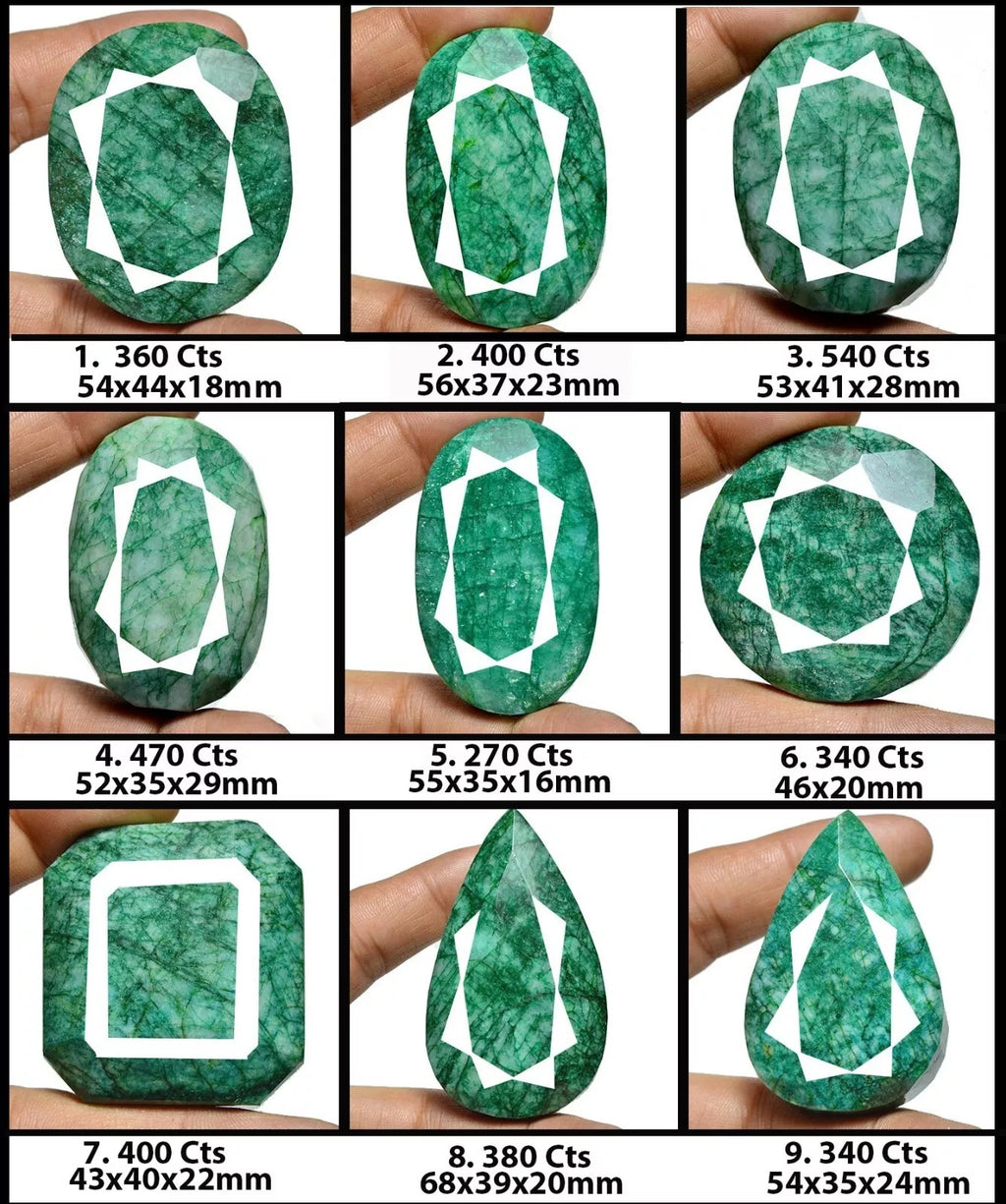 Emerald Lot, Loose Gemstone, Color Enhanced, Green — 9 Pieces, 42mm to 68mm, 3500 Ct, Brazil