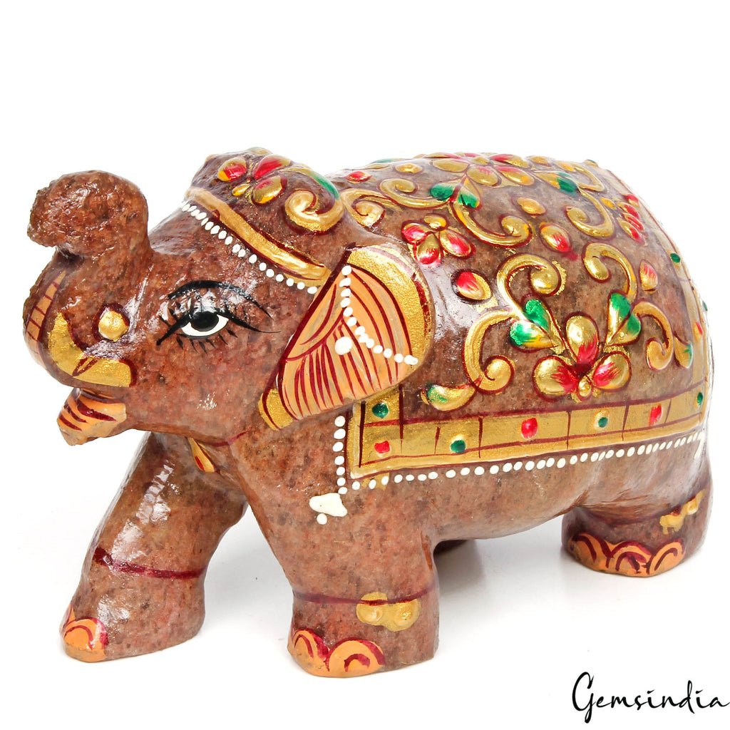 Aventurine Elephant Figurine, Brown — 111x65x53mm, 1840 Ct, India