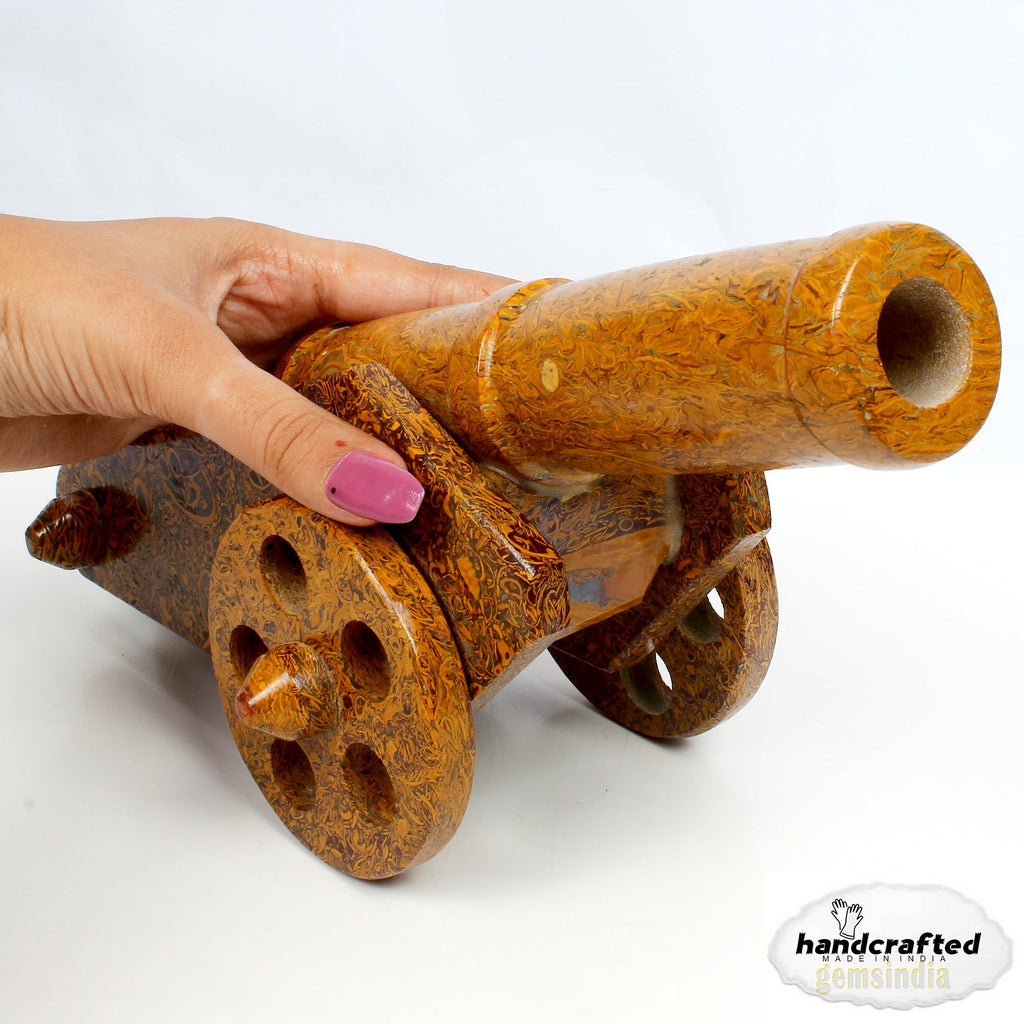 1.64 Kilo Natural Marium Jasper Gemstone Antique Cannon Barrel Hand Carved Model