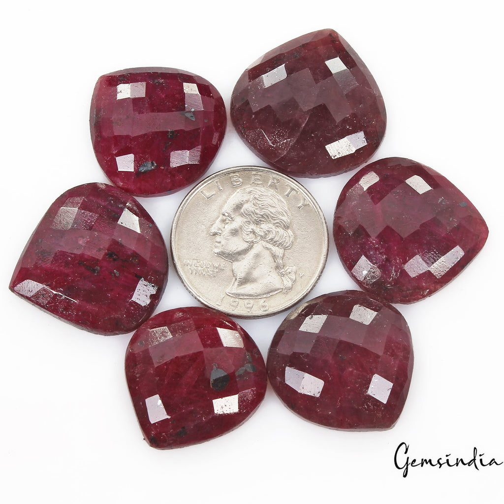 197 Ct/6 Pcs Natural Red Ruby Pear Heart Checker Cut Flat Back Gems For Jewelry