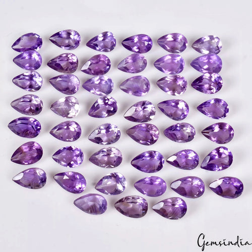 Amethyst Lot, Loose Gemstone, Pear Faceted Cut, Untreated — 45 Pieces, 8mm, 57.60 Ct, Brazil
