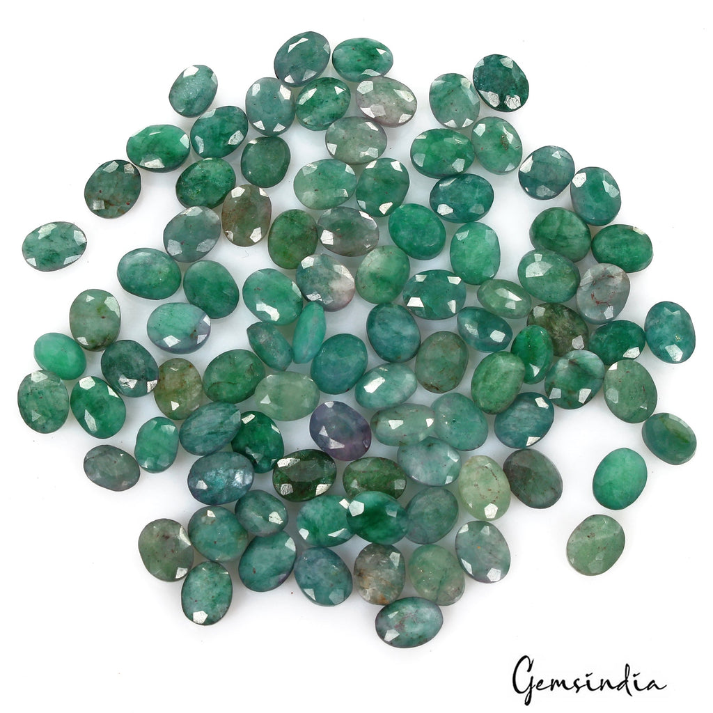 Certified 122 Cts/93 Pcs Natural Green Emerald Oval Faceted Cut Gems For Jewelry