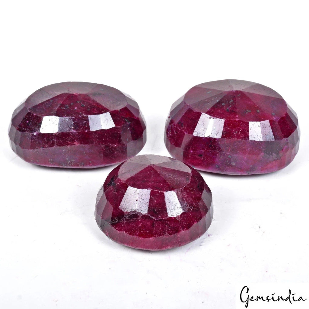 1900 Cts Natural Red Ruby From Madagascar Oval Faceted Cut Loose Gemstones~ 3 Pc