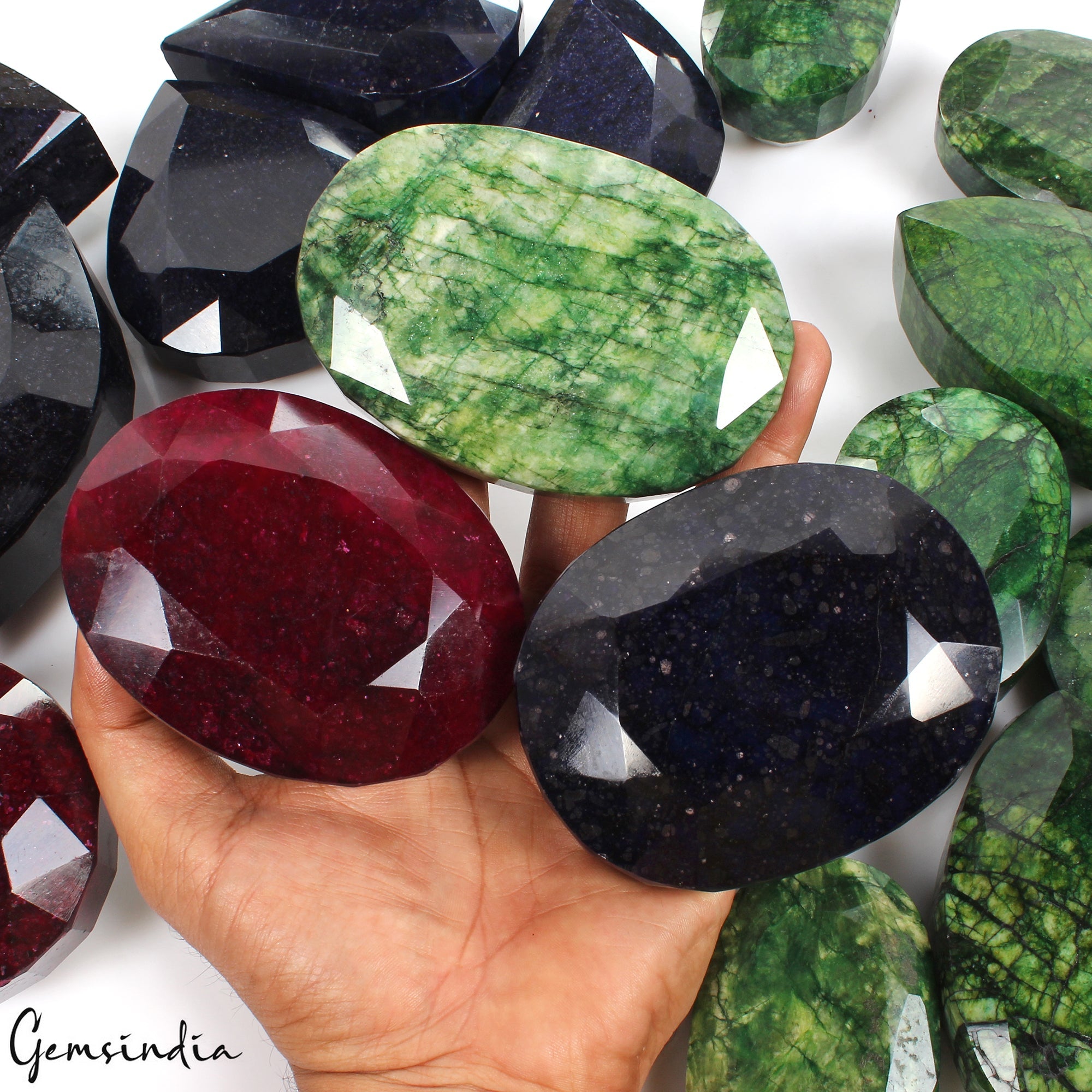 8 Kg Natural Ruby Emerald Sapphire Mix Cut Museum Size Loose Gemstones 61-123mm