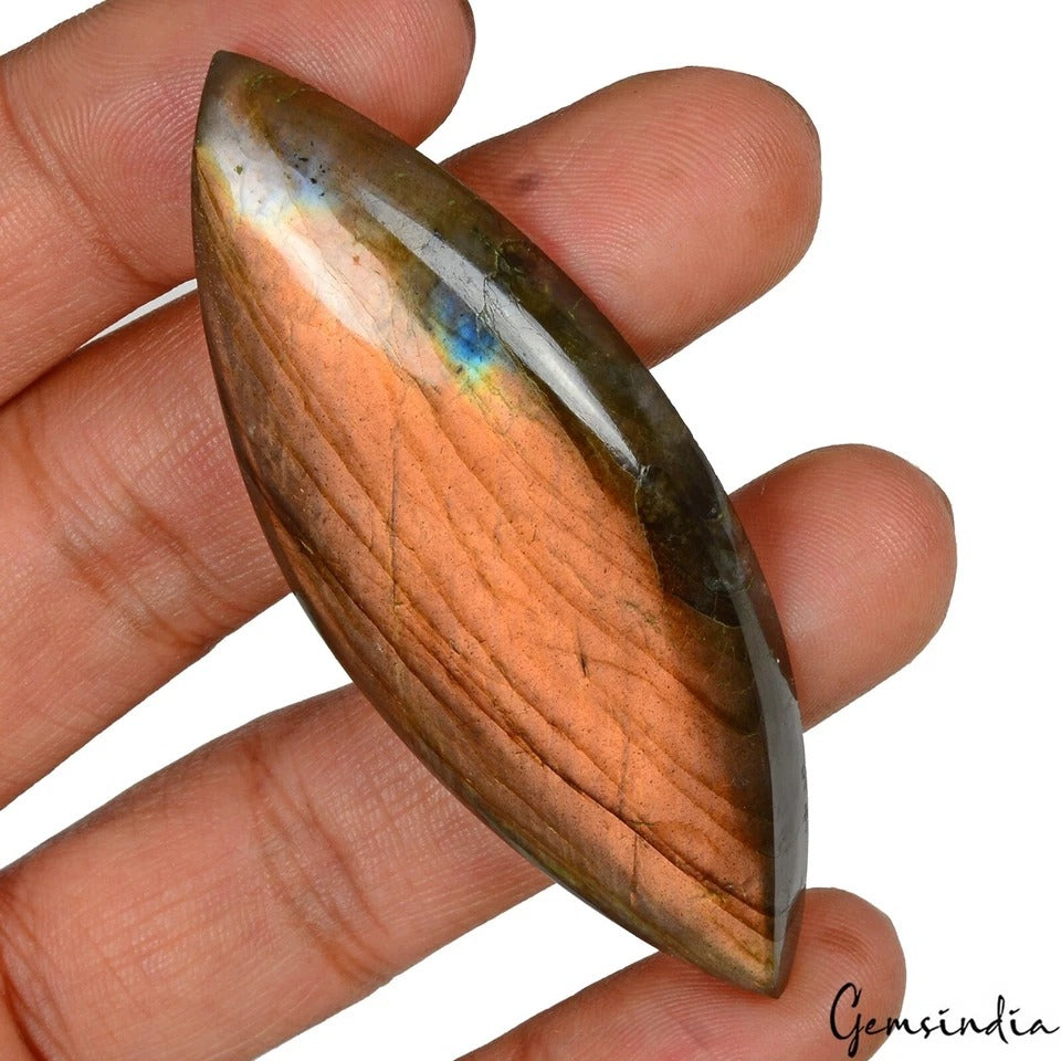 Labradorite Cabochon, Untreated, Peach — 70x27x9mm, 130.50 Ct