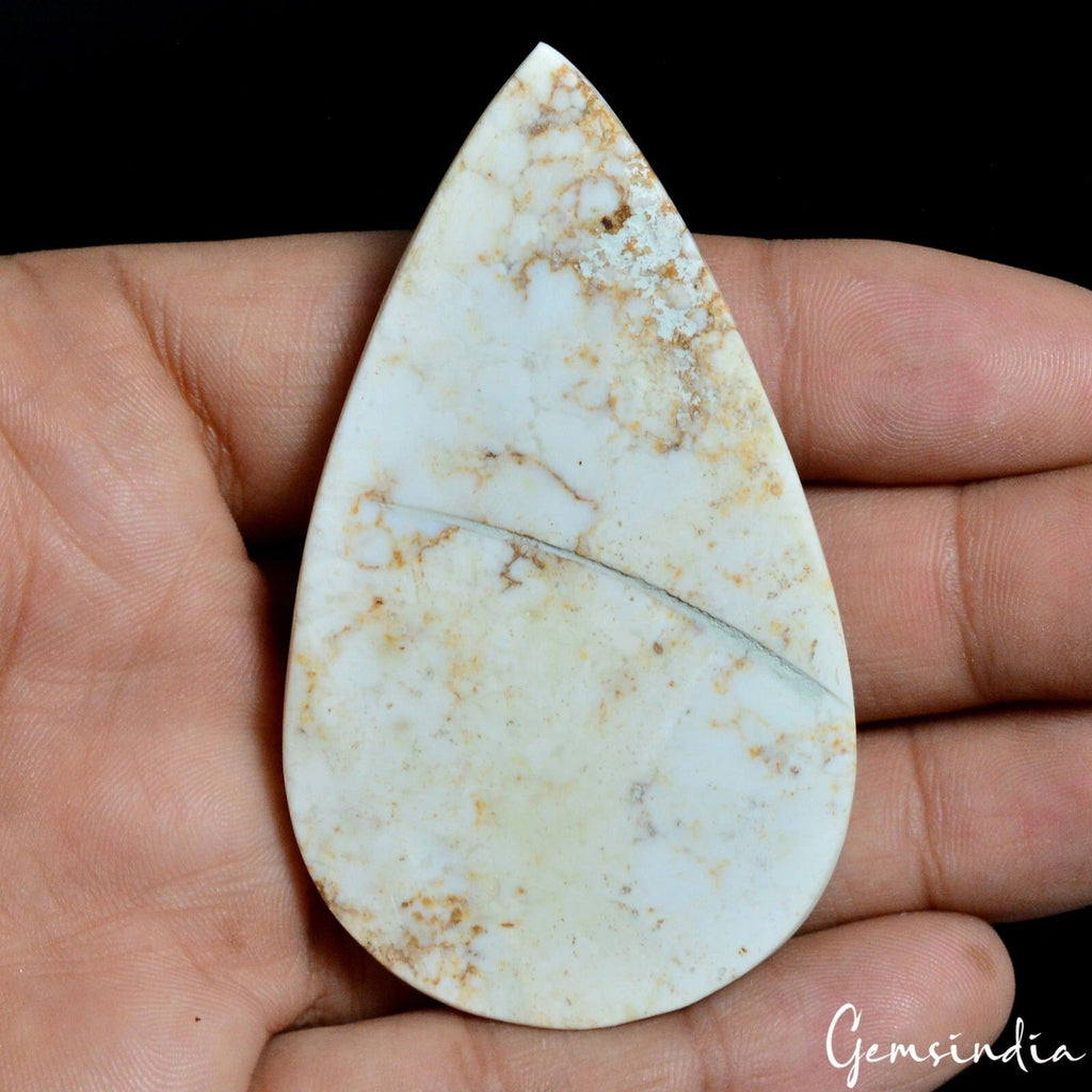 185 Ct Natural Untreated Nevada White Buffalo Turquoise Pear Cab Gem For Pendant