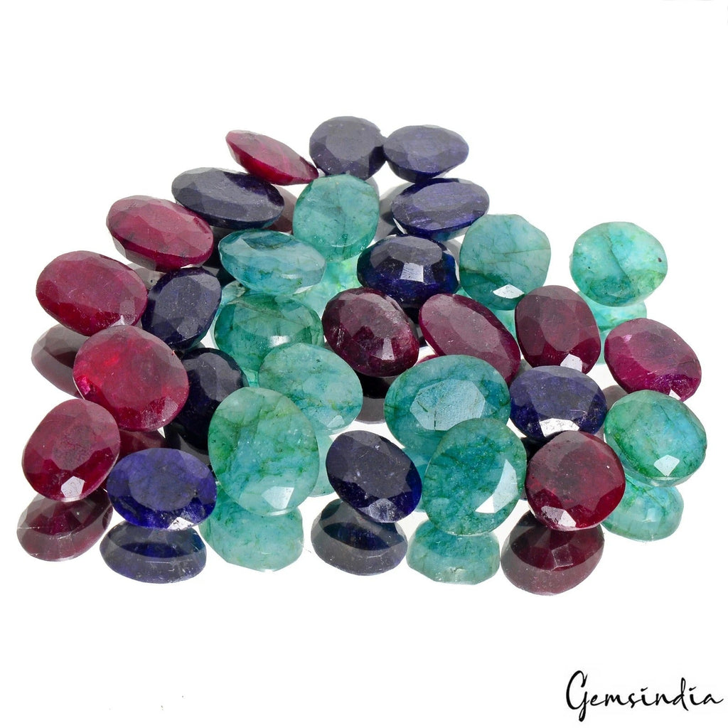 295.50 Ct/30 Pcs Natural Multi Color Ruby Emerald Sapphire Oval Gems For Jewelry