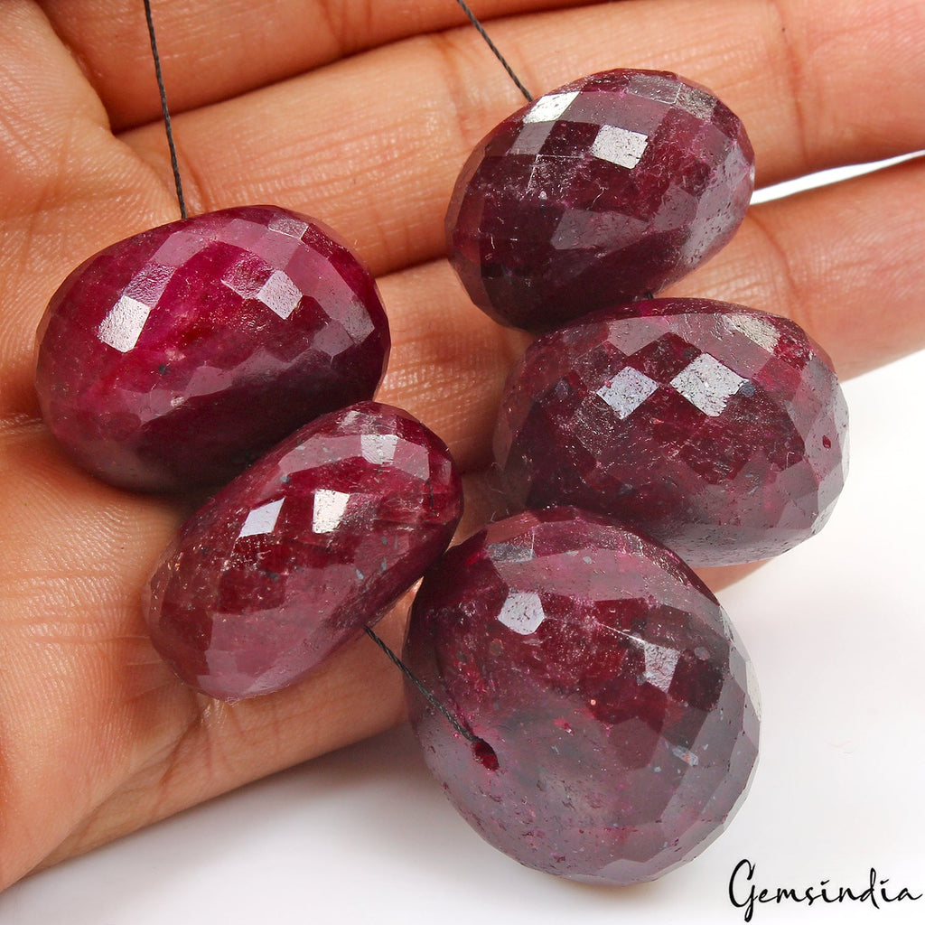5 Pcs Natural Red Ruby Round Faceted Cut Huge Drilled Gemstone Beads Lot ~700 Ct