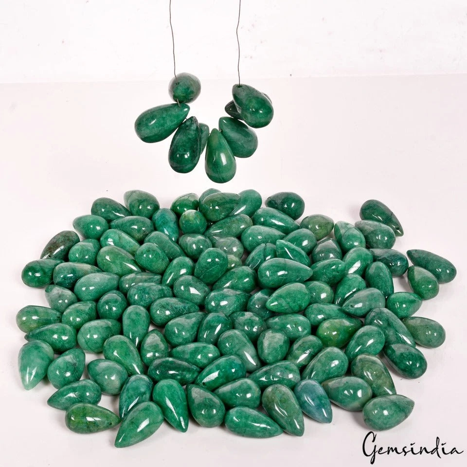 1700 Ct/107 Pc Natural Green Emerald Pear Drill Beads/Briolette Gems For Jewelry