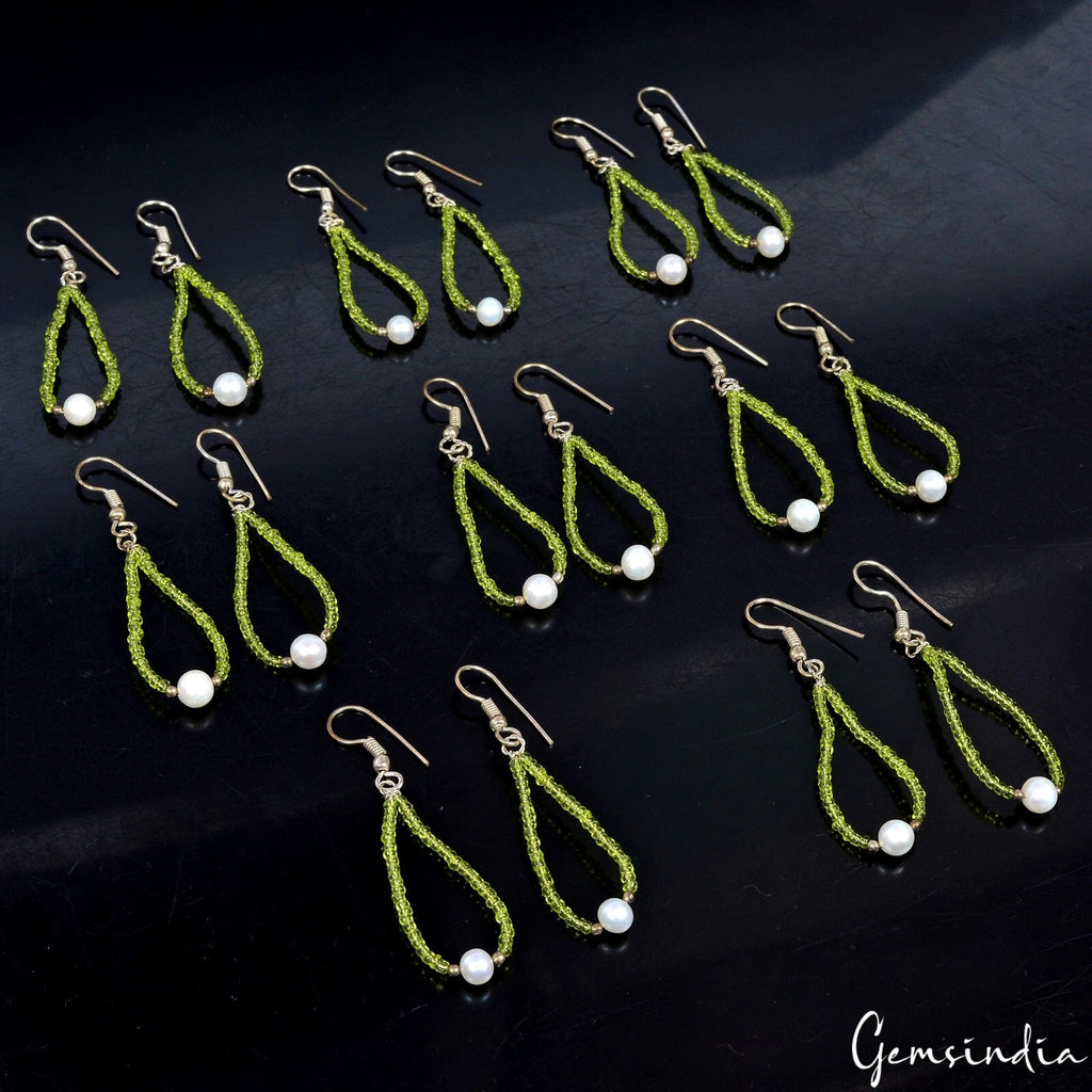 8 Pair Hydro Peridot Stones Dangle Earrings Drop Silver Hook Ear-rings~ 135 Cts