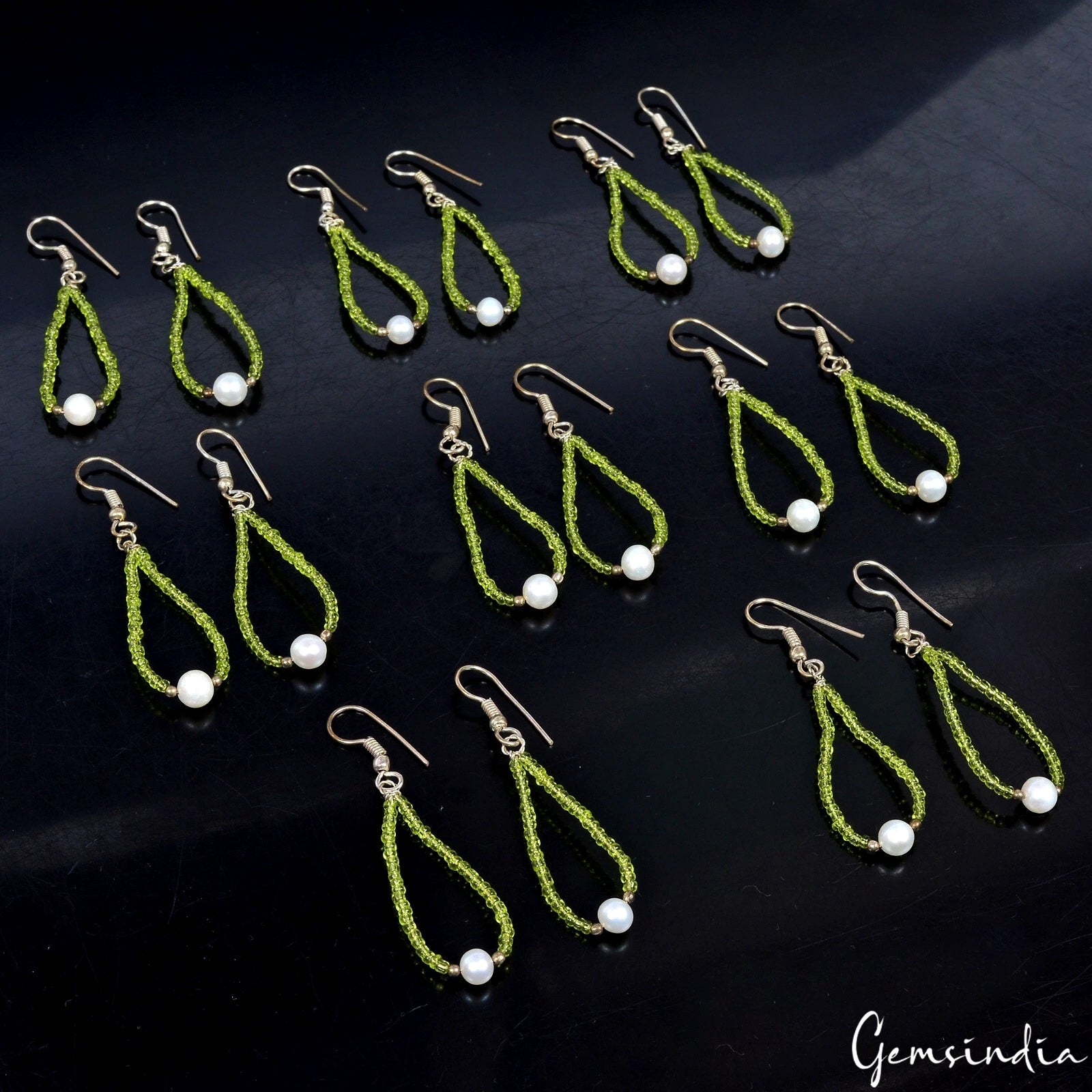 8 Pair Hydro Peridot Stones Dangle Earrings Drop Silver Hook Ear-rings~ 135 Cts