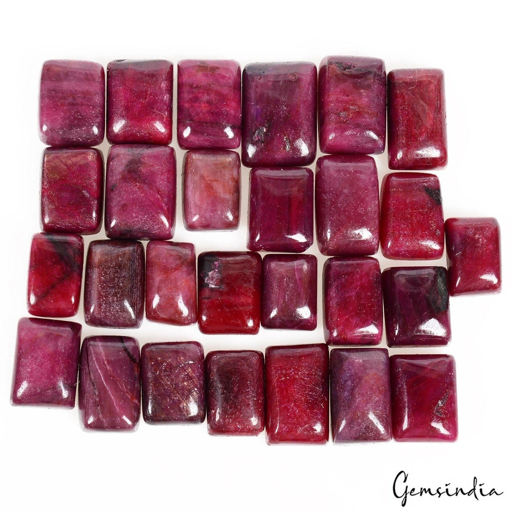 360 Cts/27 Pcs Natural Red Ruby Rectangular Cab 11-16mm Loose Gems Lot For Rings