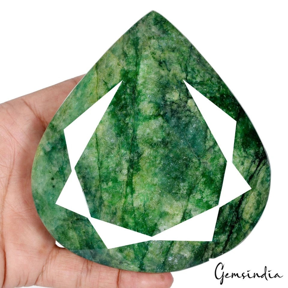Certified 3930Ct Natural Green Zambian Emerald Pear Faceted Earth Mined Gemstone