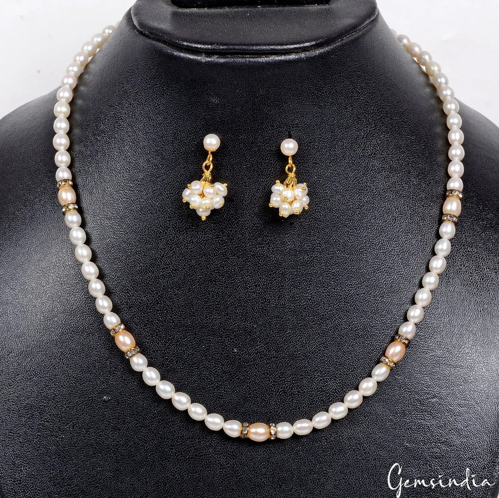 107.20 Cts Natural Untreated Freshwater Pearl Round Beaded Handmade Jewelry Set