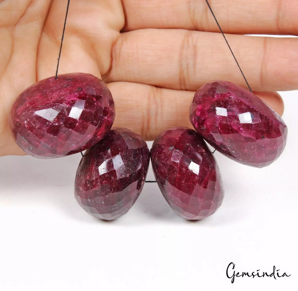 740 Cts/4 Pcs Natural African Red Ruby Round Faceted Drill Bead Loose Gems Lot