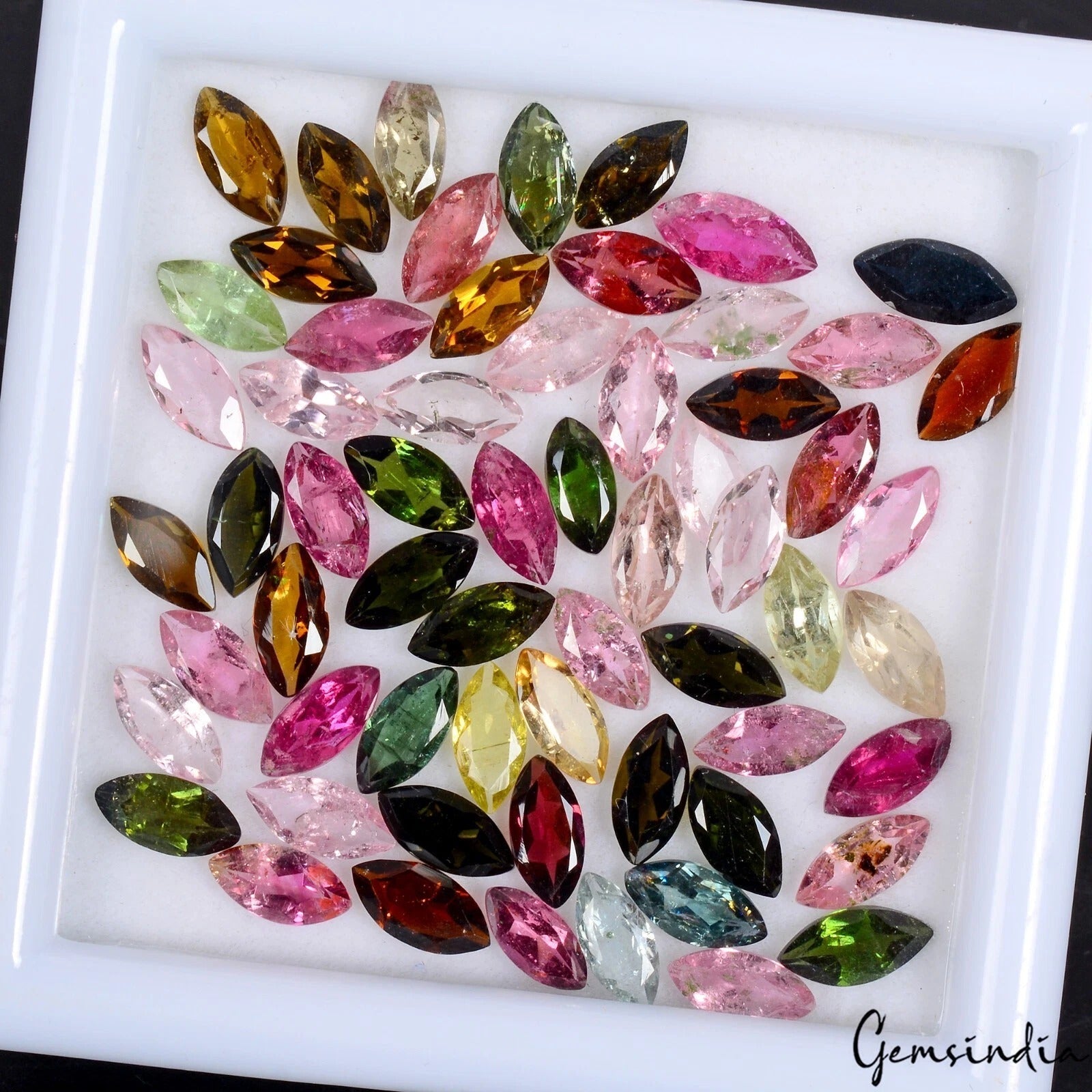 Natural Multi Tourmaline Marquise Cut Loose Gemstone Lot 62 Pcs 7x3.5 MM 19.50Ct