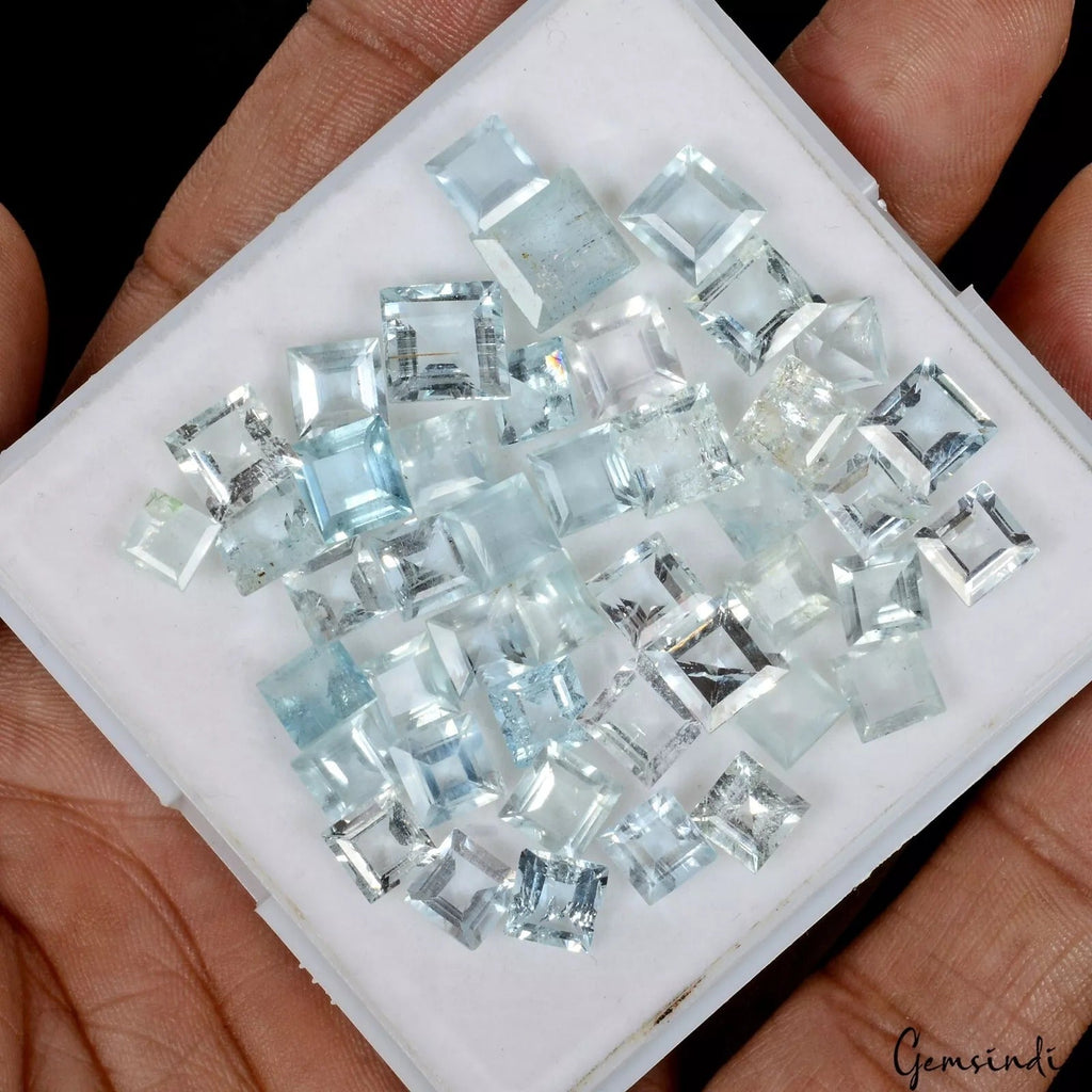 49.10 Cts Natural Santa Maria Blue Aquamarine Square Cut Loose Gemstones 5-8 mm