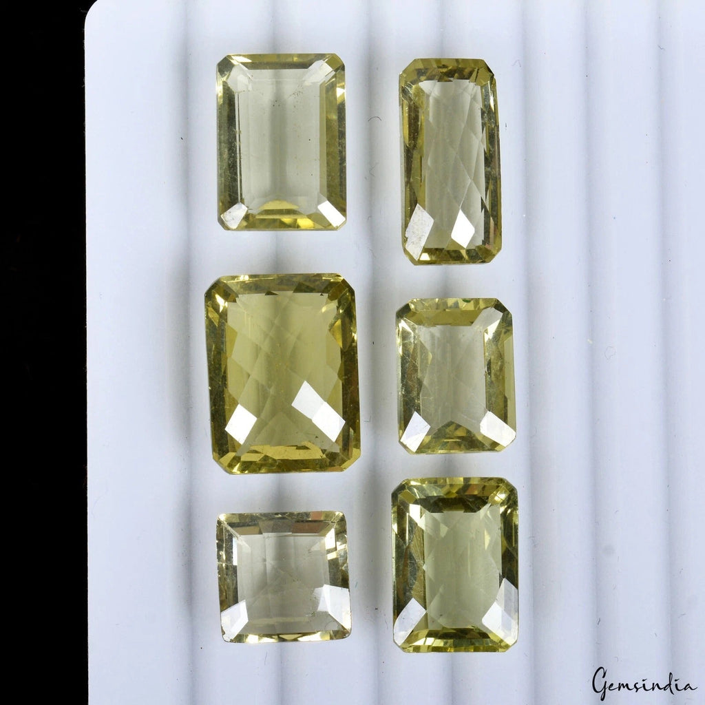 6 Pcs Natural Lemon Citrine Quartz 13-21mm Cushion Checker Cut Loose Gemstones