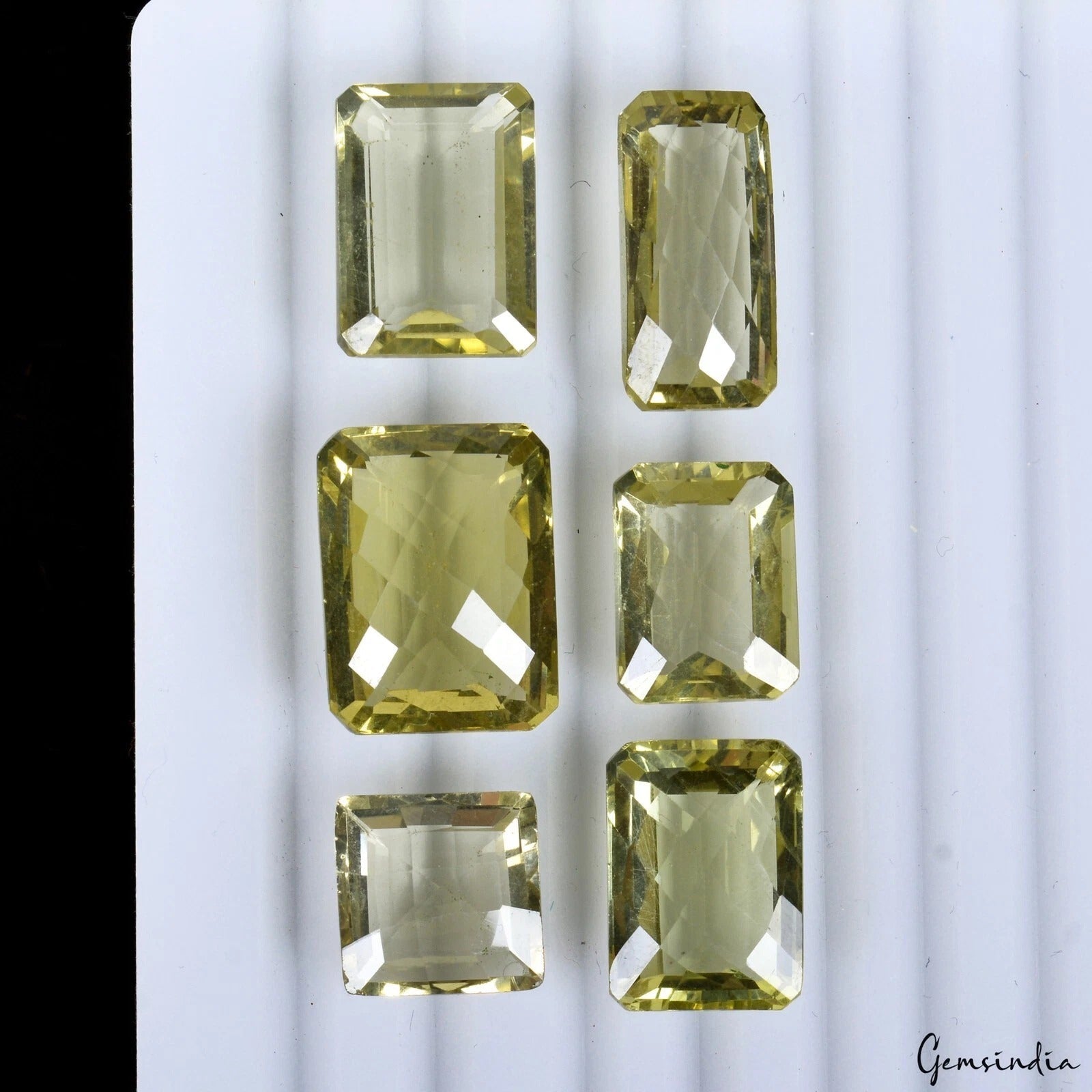 6 Pcs Natural Lemon Citrine Quartz 13-21mm Cushion Checker Cut Loose Gemstones