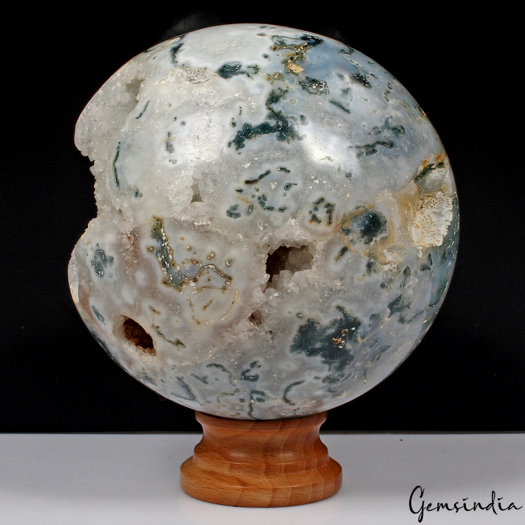 2.3 Kg 5" Natural Druzy Moss Agate Sphere Quartz Crystal Ball Healing Reiki Gift