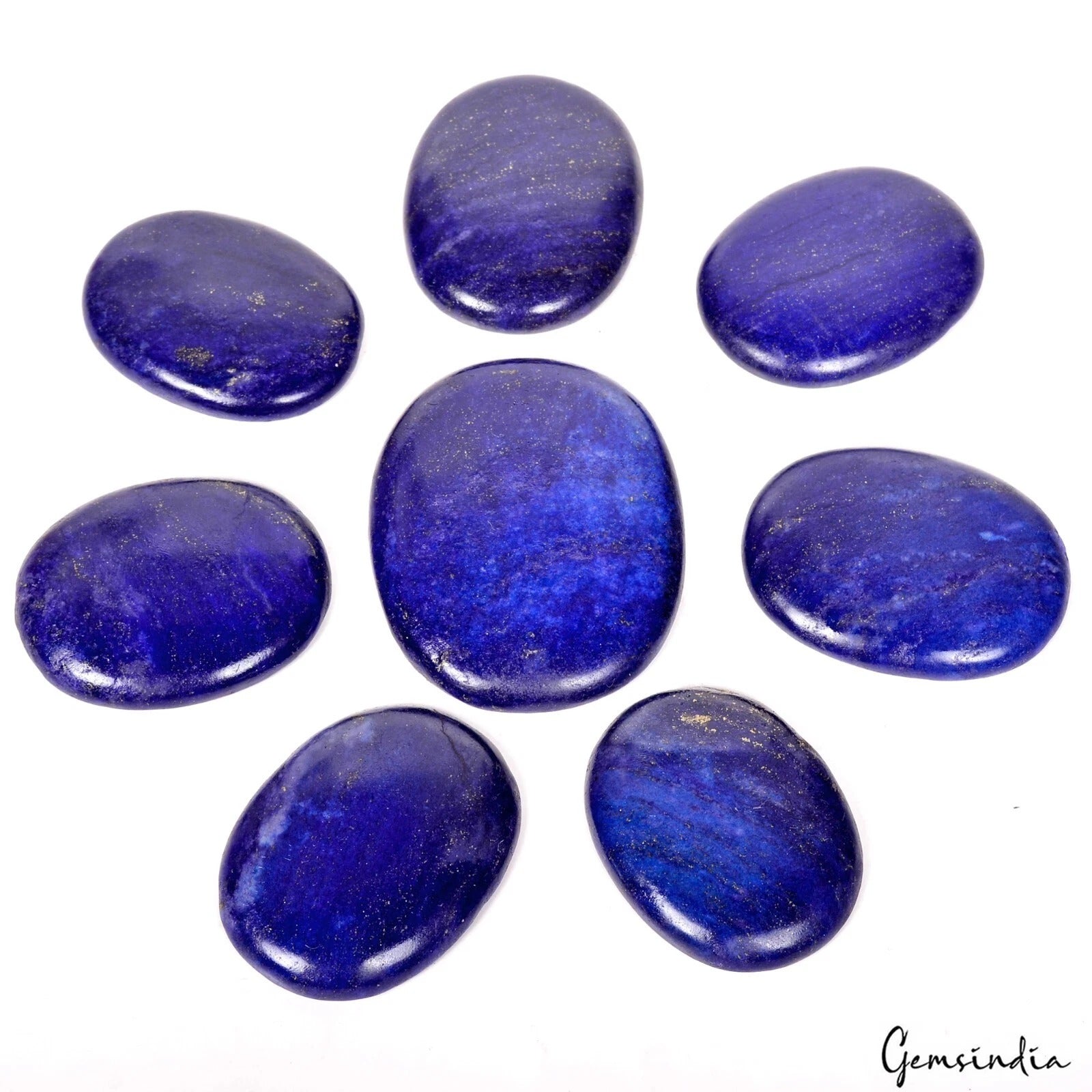 1550 Ct Natural Blue Lapis Lazuli Oval Cab Loose Gemstone Lot 8 Pcs For Jewelry