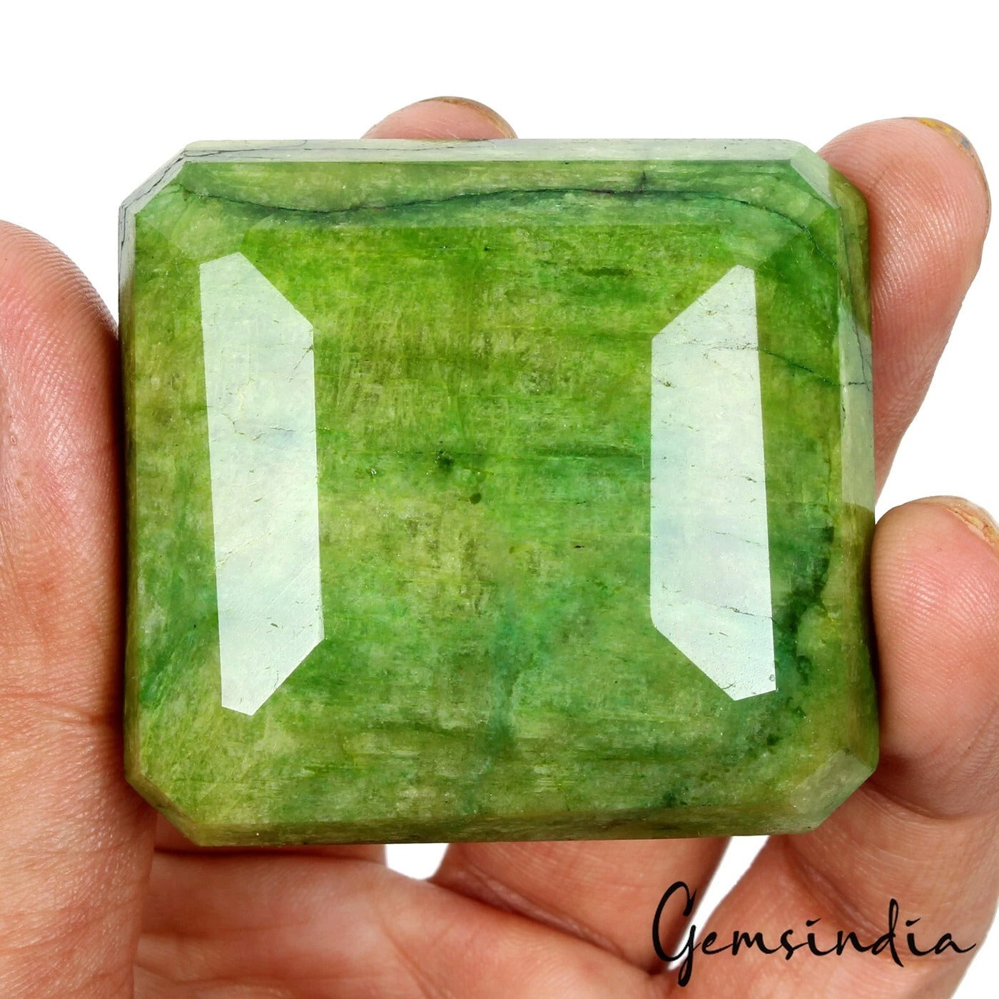 Brazilian Emerald Loose Gemstone, Color Enhanced, Green — 54 x 49 x 15 mm, 420 Ct, Brazil