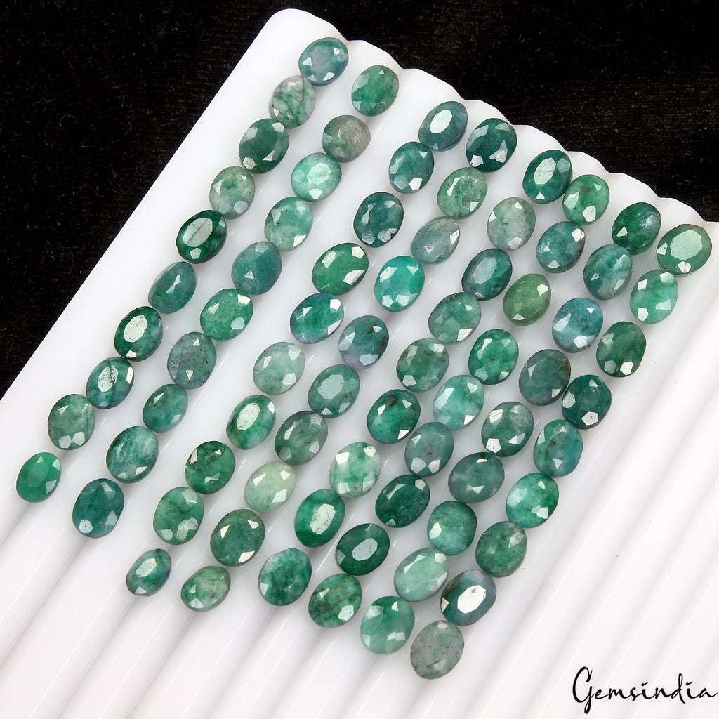 76 Pcs Natural Green Emerald Oval Cut 7mm-9mm Loose Certified Jewelry Gemstones