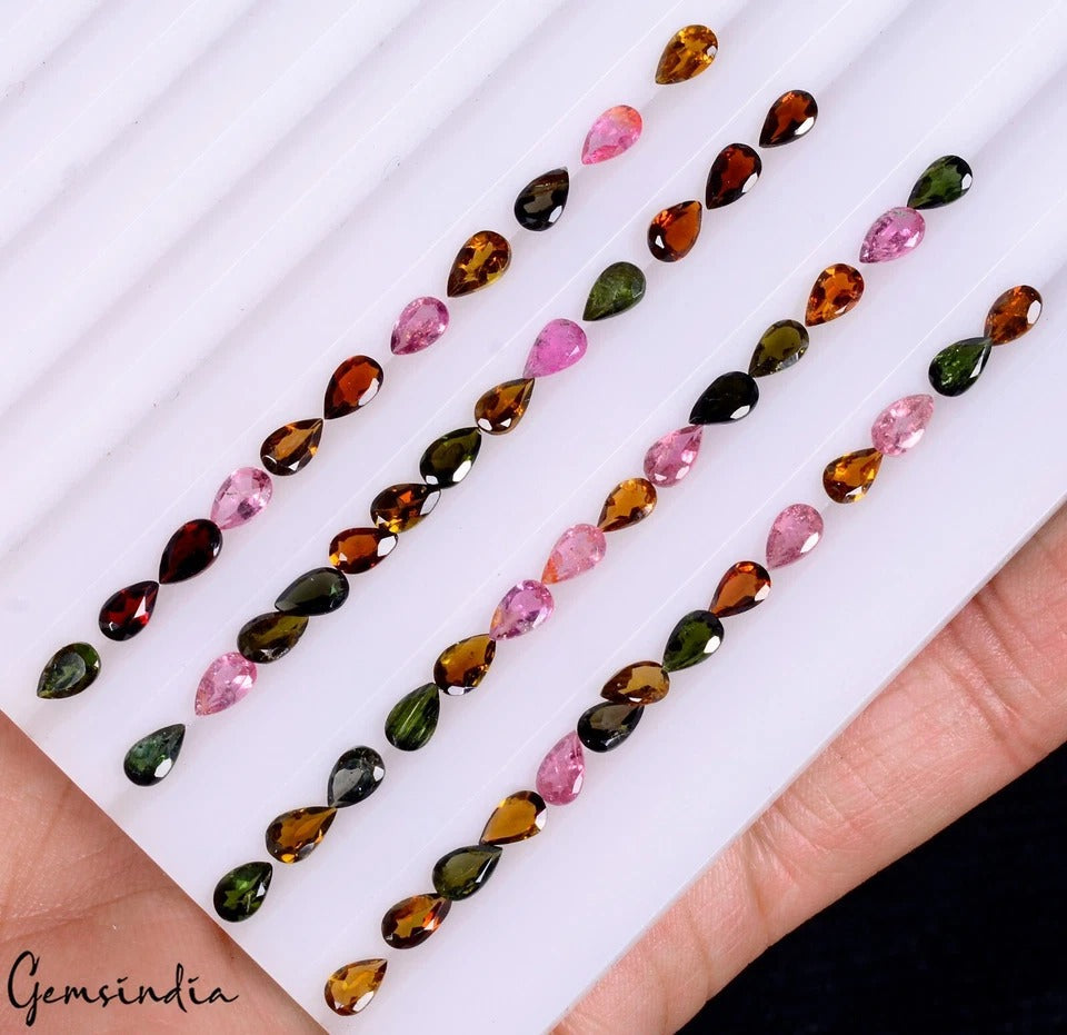 12.40 Ct/52 Pcs Natural Untreated Multi Color Tourmaline Pear Calibrated Gem Lot