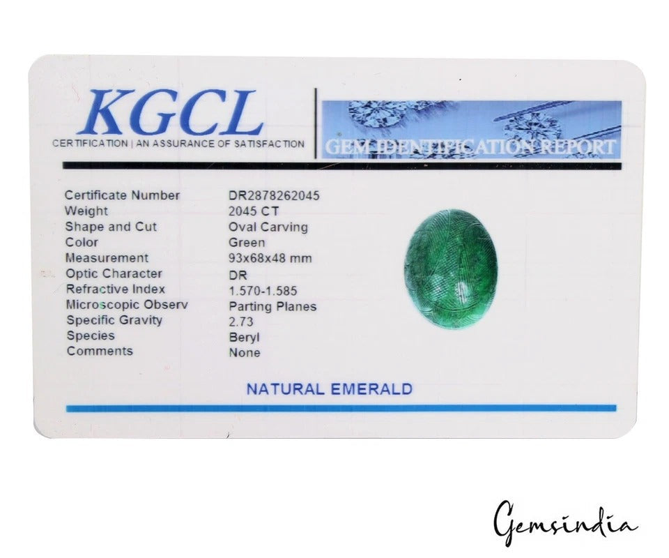 Certified 2045Ct Natural Emerald Oval Shape Amazing Carving Museum Size Gemstone
